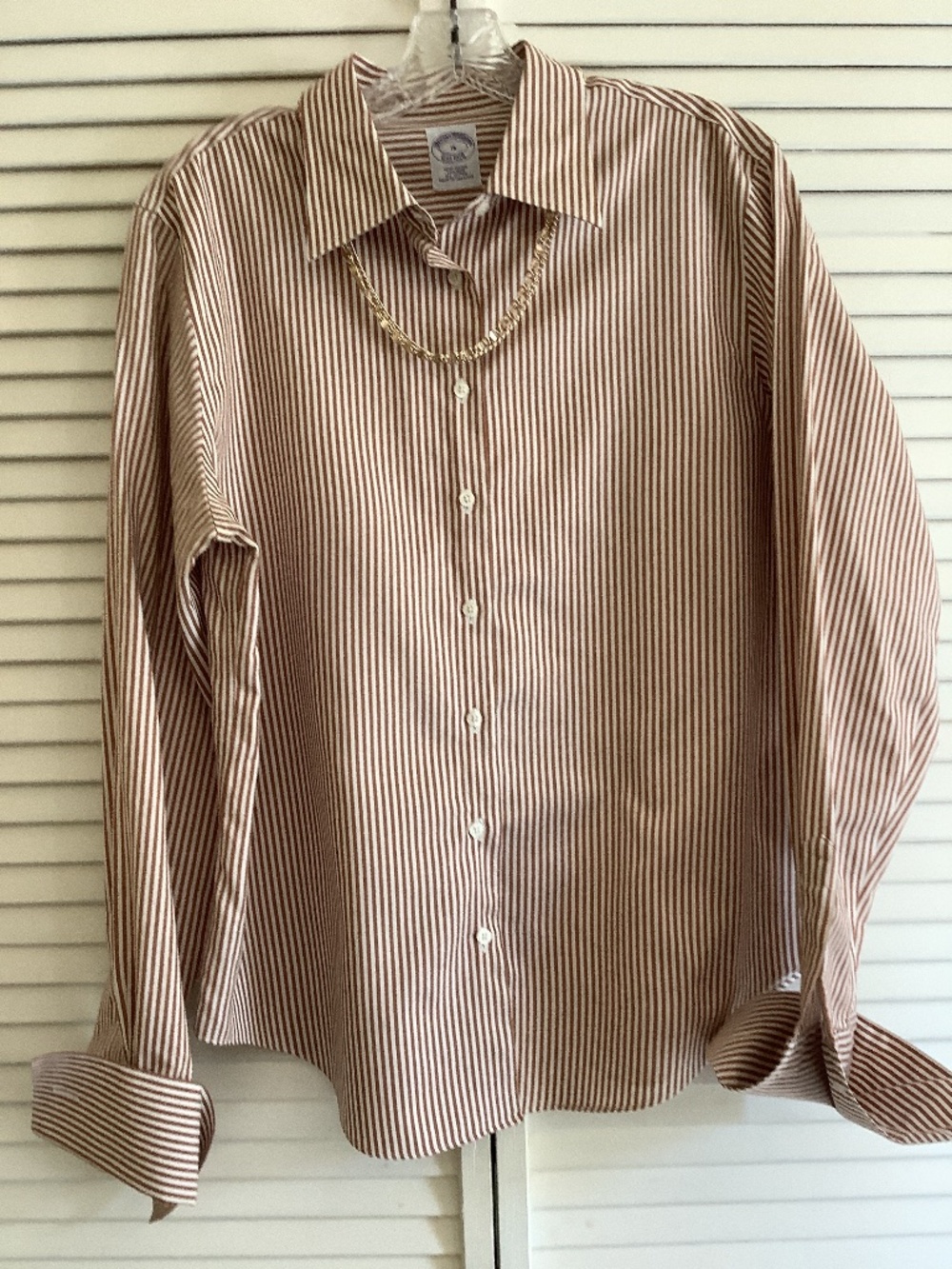 Pin stripes in Rust on Brook Brothers Fitted Shirt for Women size 16 cuff links